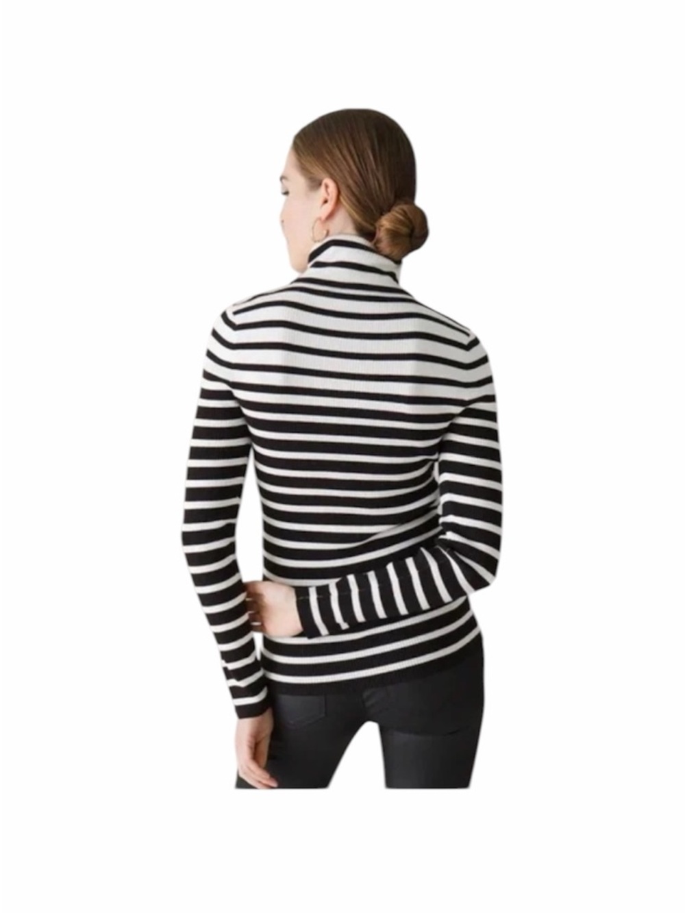White House Black Market Black and White Striped Turtleneck Sweater Medium - Picture 3 of 13